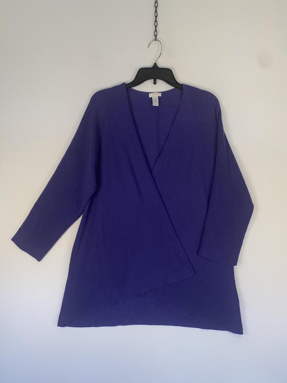 Chico's Cardigan Sweater Womens 2 Purple Open Front Waffle Knit Top Lightweight